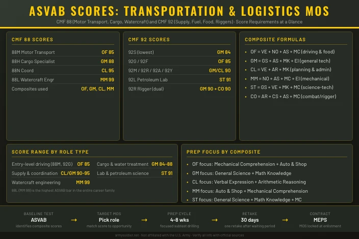 Best ASVAB Scores for Transportation & Logistics Army MOS Jobs