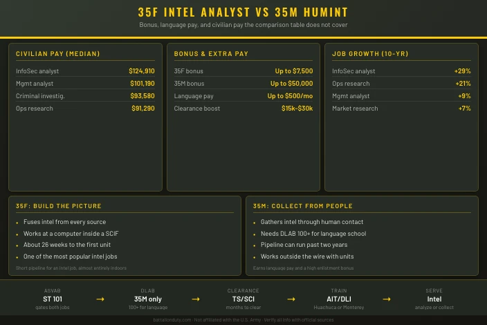 35F Intelligence Analyst vs 35M Human Intelligence Collector